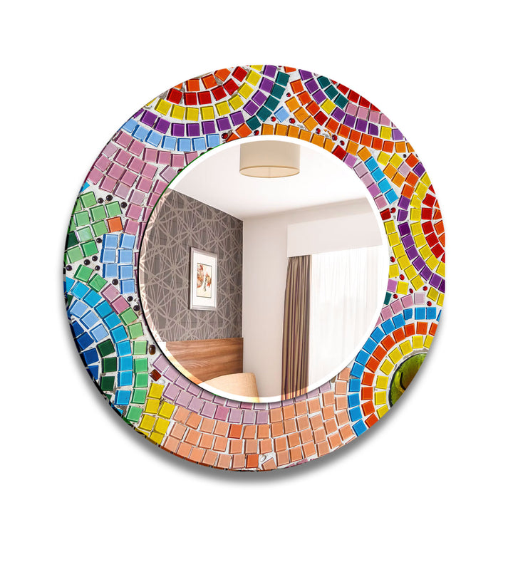 Colorful Mosaic Stones Wall Mirror Red Wall Mirror
