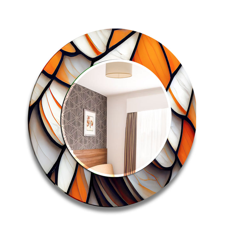 Silver & Orange Abstract Wall Mirror Bathroom Wall Mirror
