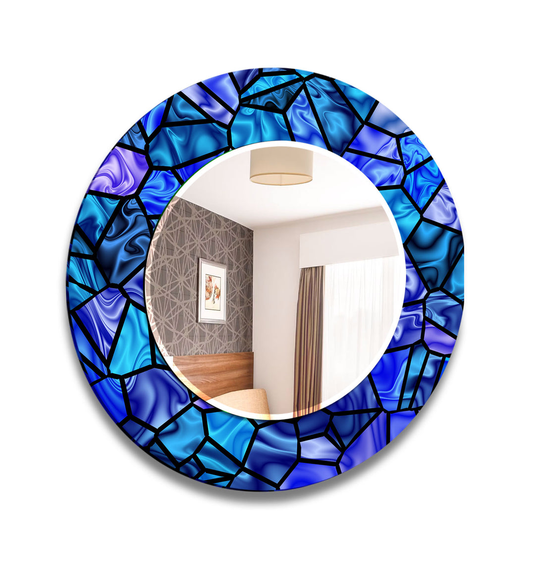 Vivid Blue Stained Wall Mirror Abstract Mirror
