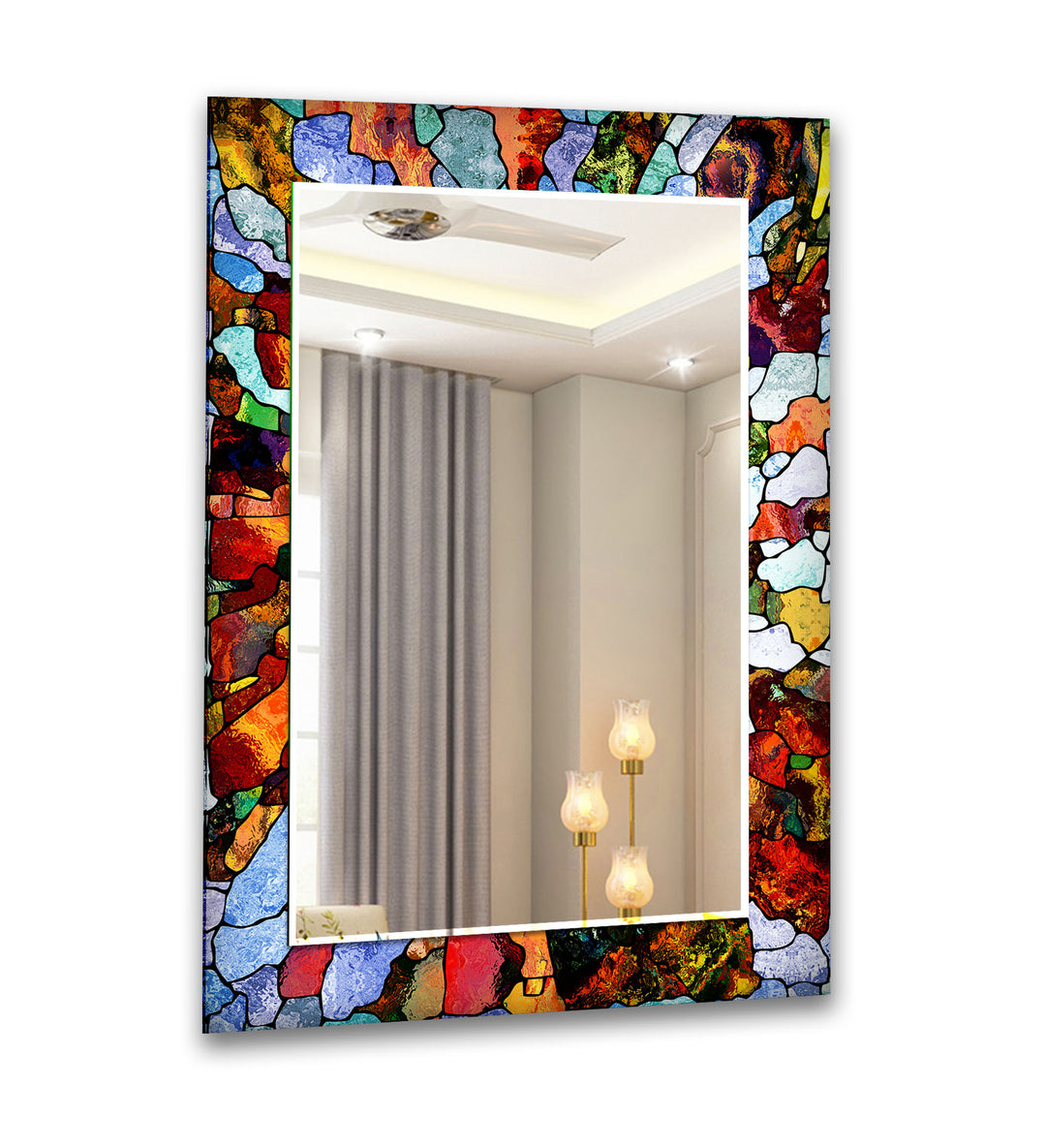 Colored Mosaic Stones Wall Mirror Square Mirror
