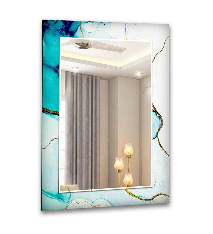 White and Turquoise Golden Details Wall Mirror Gold Wall Mirror
