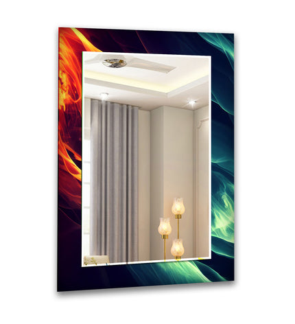 Green and Red Abstract Tempered Glass Wall Mirror