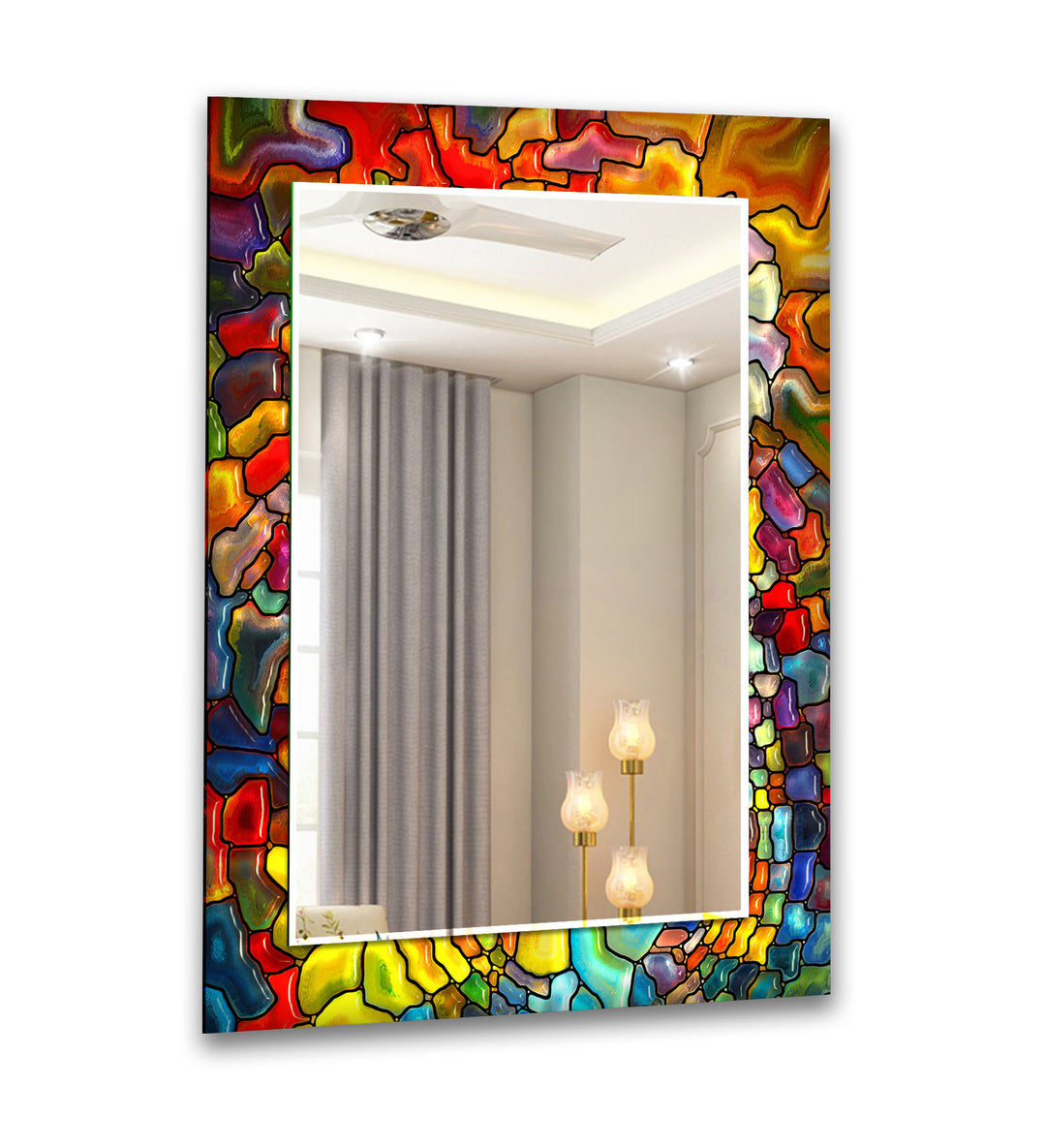 Vivid Colored Stained Wall Mirror Square Mirror
