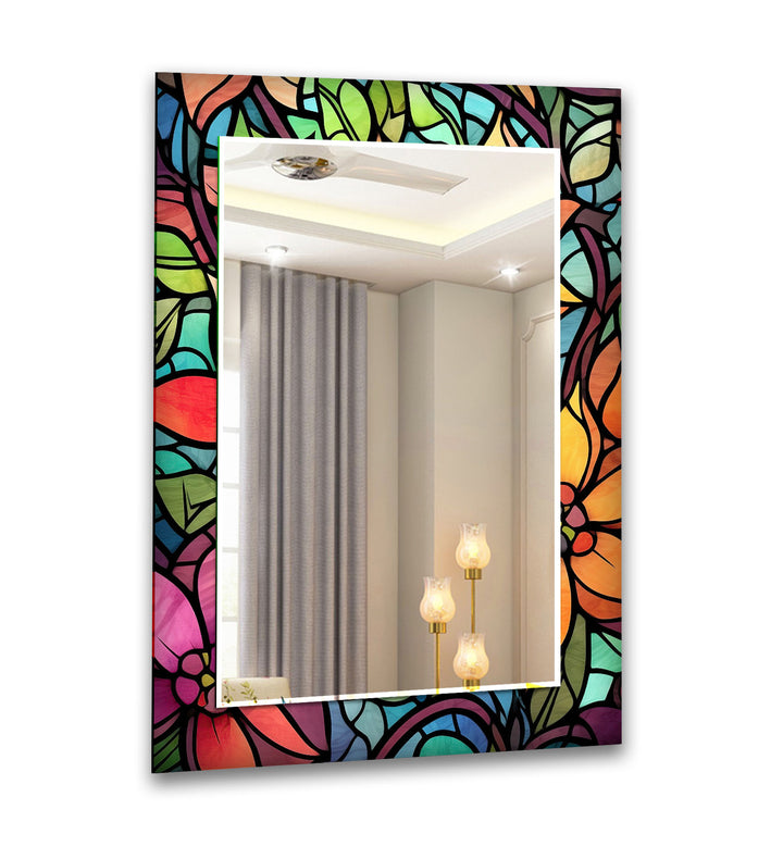 Stained Leaves Colored Wall Mirror Round Wall Mirror
