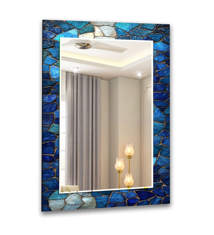 Dark Blue Mosaic Stones Wall Mirror Round Mirror
