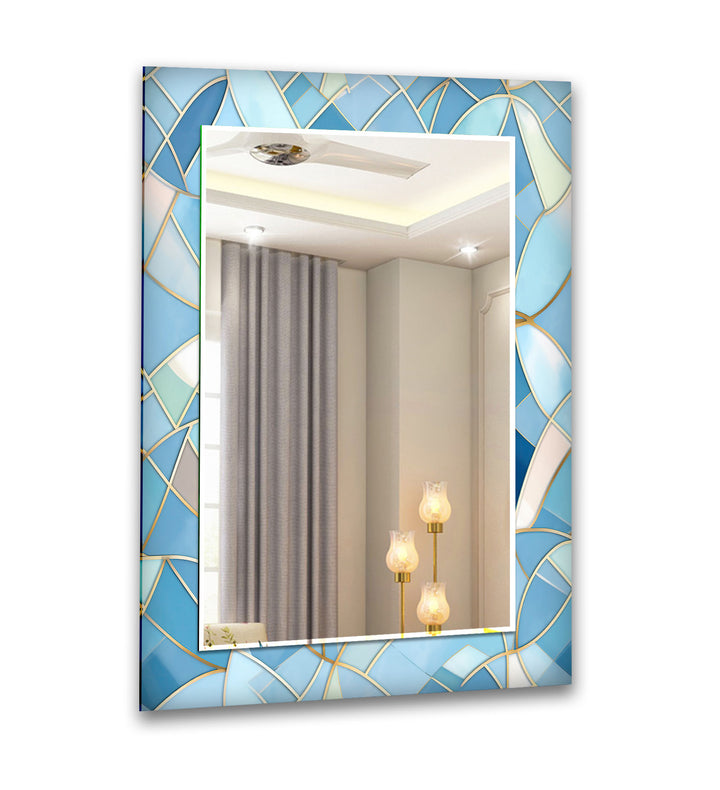 Light Blue Stained Details Wall Mirror  Red Mirror
