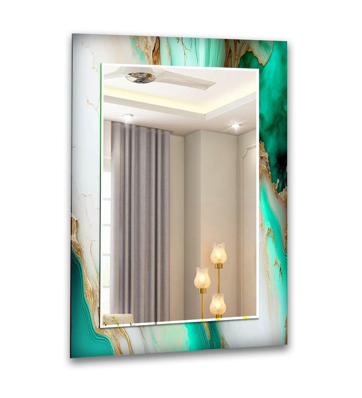 Green & White Abstract Wall Mirror Square Mirror
