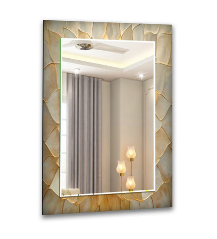 Beige Leaf Pattern Tempered Glass Wall Mirror