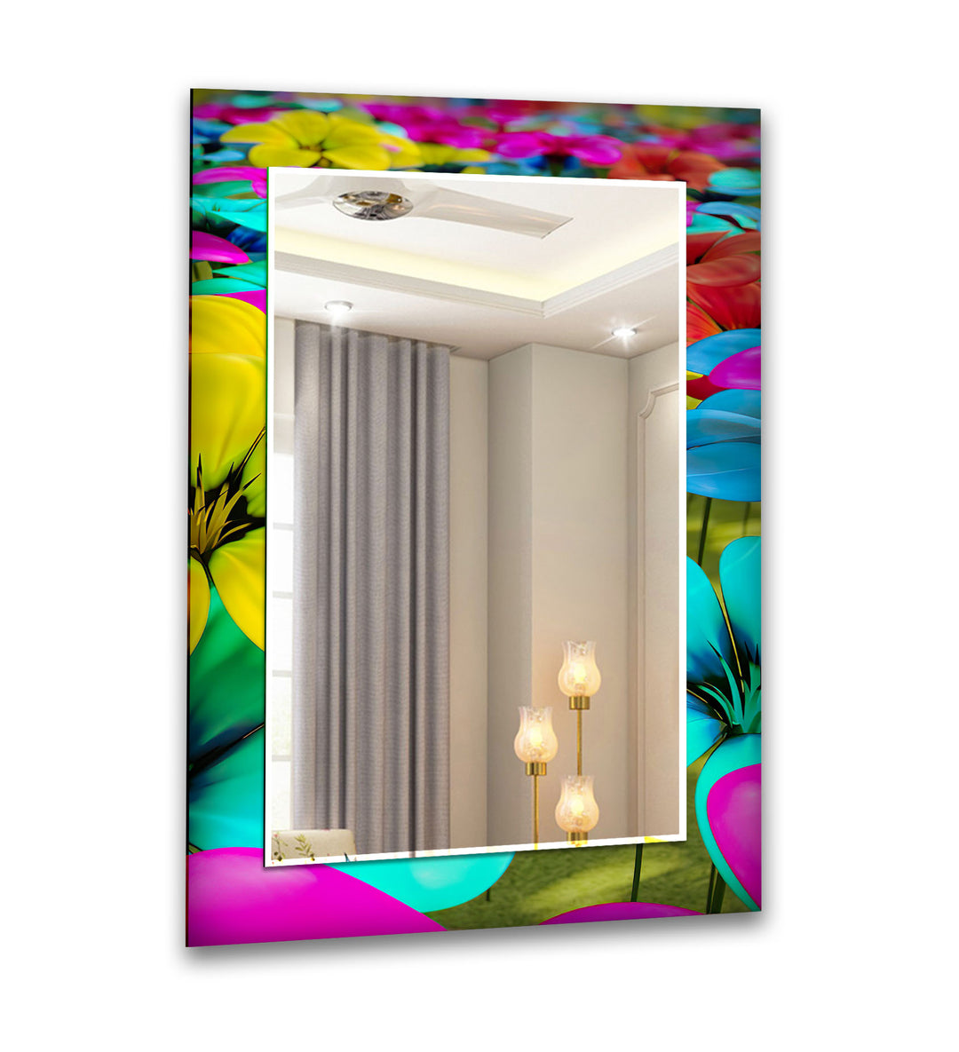 Colored Neon Flowers Wall Mirror Square Mirror
