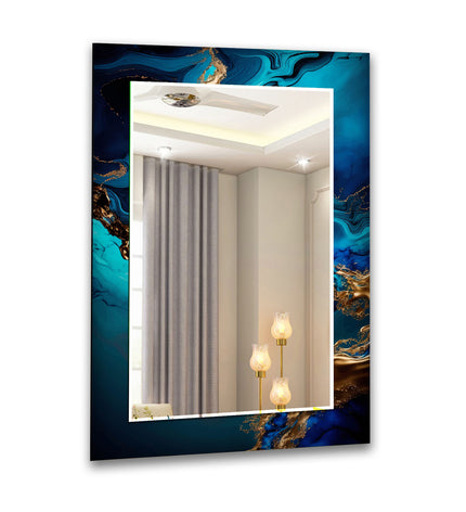 Abstract Tempered Glass Wall Mirror