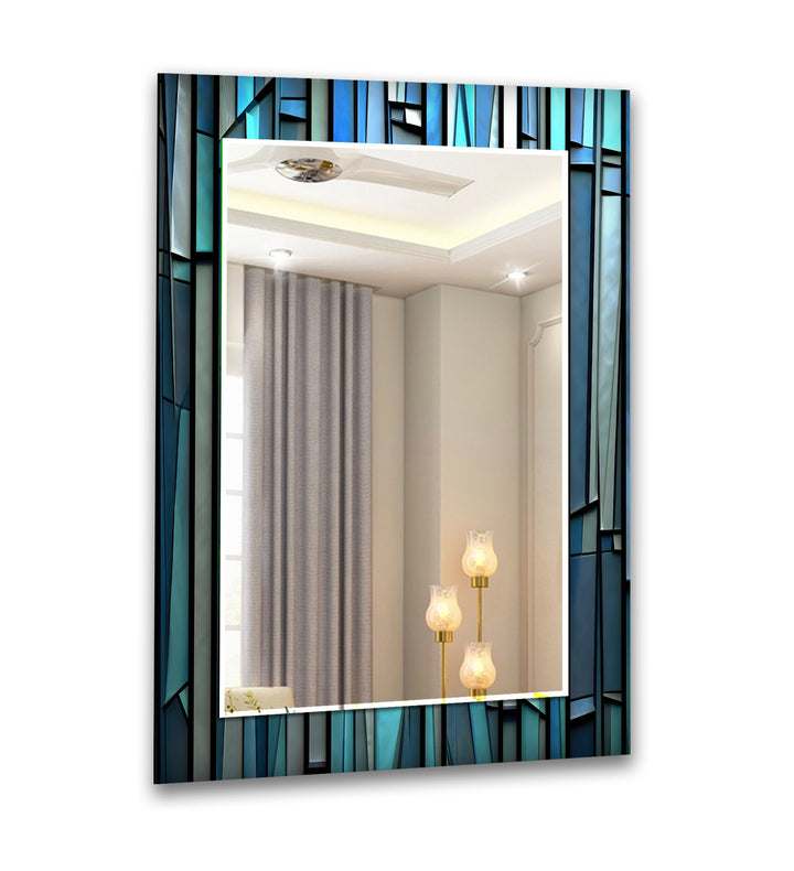 Blue Stained 3D Wall Mirror Living Room Wall Mirror
