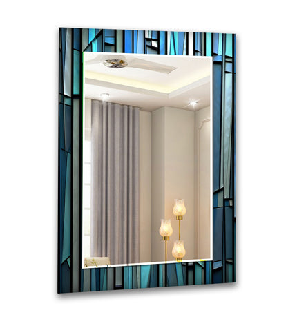 Blue Stained Tempered Glass Wall Mirror