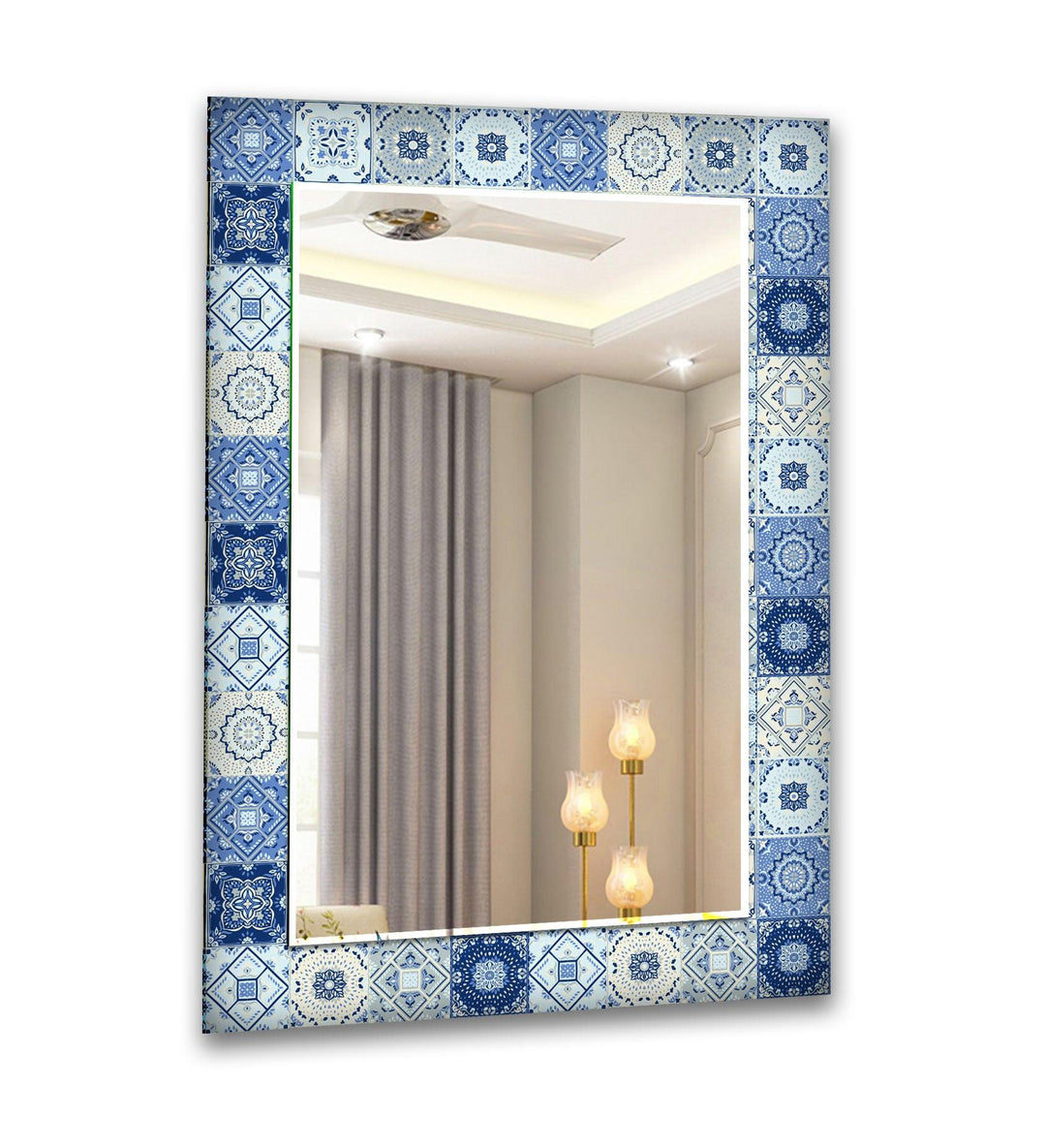 Dark Blue & White Mosaic Wall Mirror gold floor mirror
