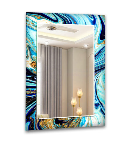 Abstract Tempered Glass Wall Mirror