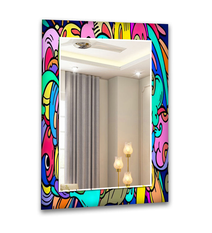 Colorful Pop Art Glass Wall Mirror Entryway Mirror
