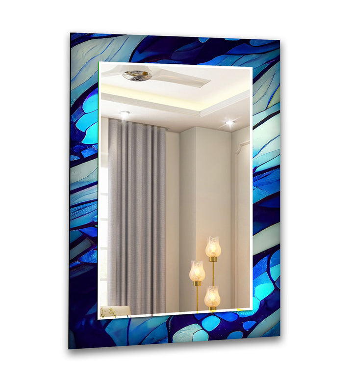 Stained Dark Blue Lines Wall Mirror Mosaic Mirror 
