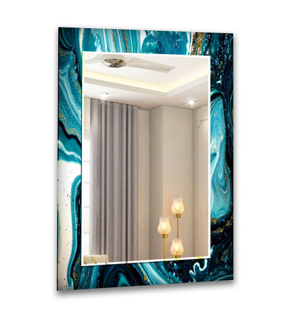 Abstract Tempered Glass Wall Mirror