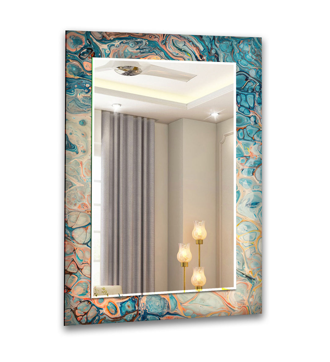 Blue & Beige Abstract Wall Mirror gold mirror
