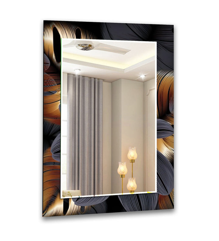 Brown & Grey Leaves Abstract Wall Mirror Bathroom Mirror
