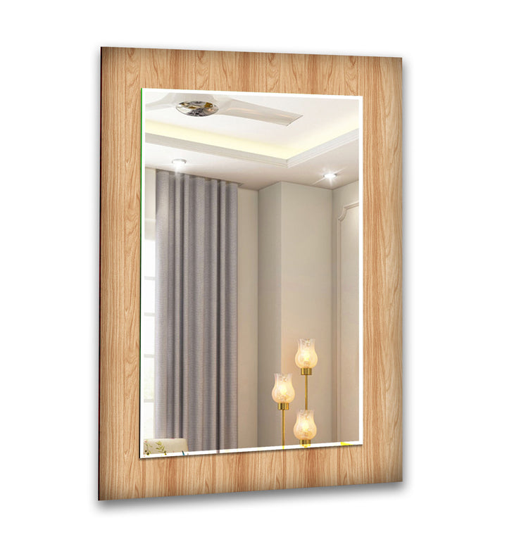 Light Brown Wood Pattern Wall Mirror Living Room Mirror
