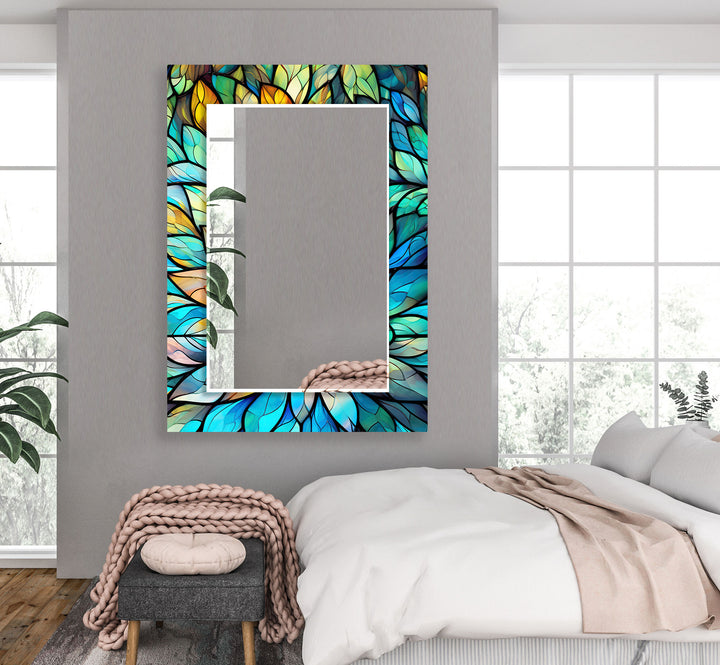 Turquoise & Blue Flower Wall Mirror mirror black
