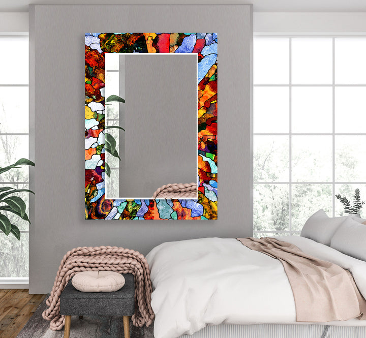 Stained Colorful Wall Mirror Square Wall Mirror
