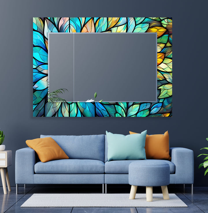 Turquoise & Blue Flower Wall Mirror gold mirror
