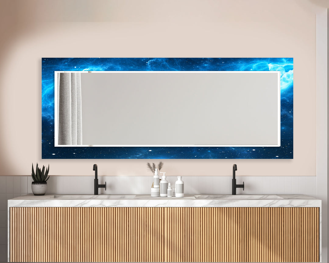 Blue & Black Abstract Wall Mirror Stained Glass Mirror
