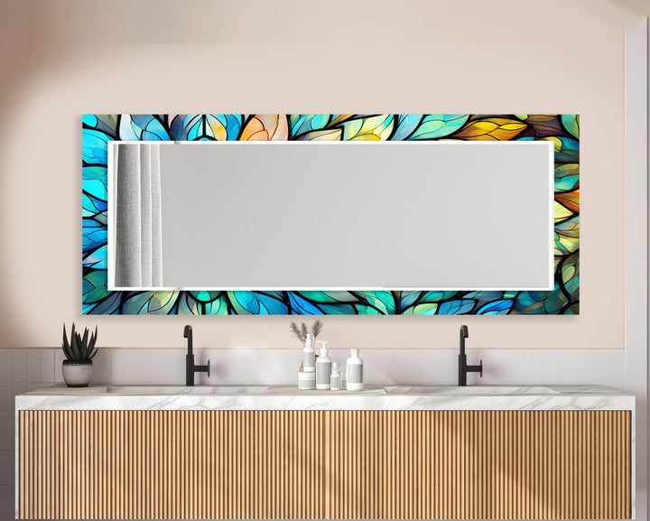 Turquoise & Blue Flower Wall Mirror big mirror
