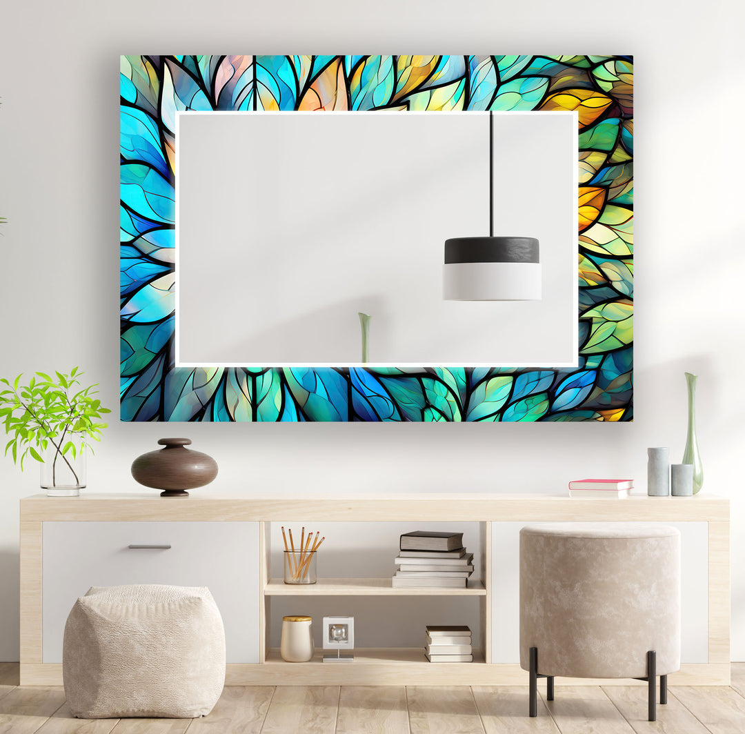 Turquoise & Blue Flower Wall Mirror black frame mirror
