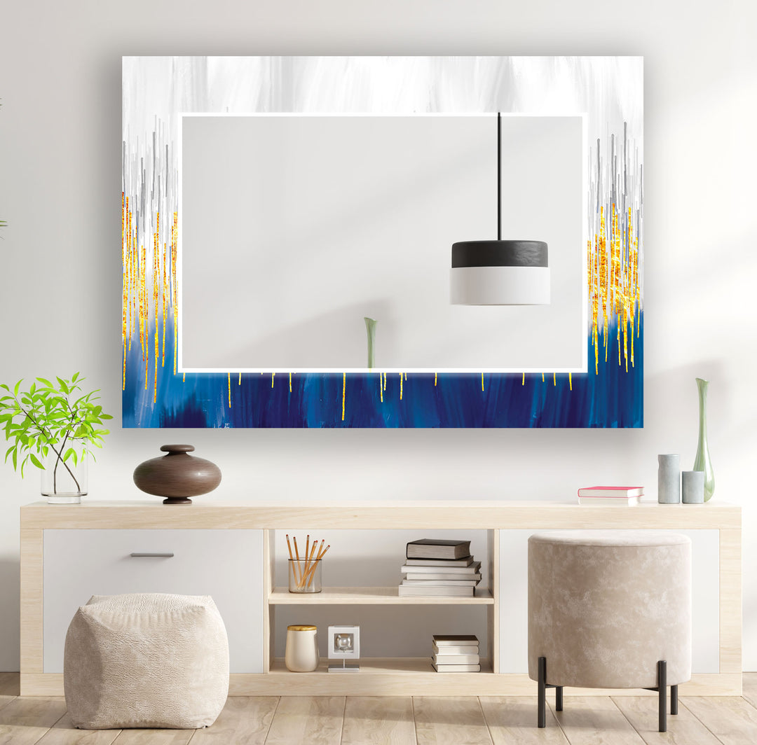 Marble White & Blue Golden Wall Mirror Decorative Mirror
