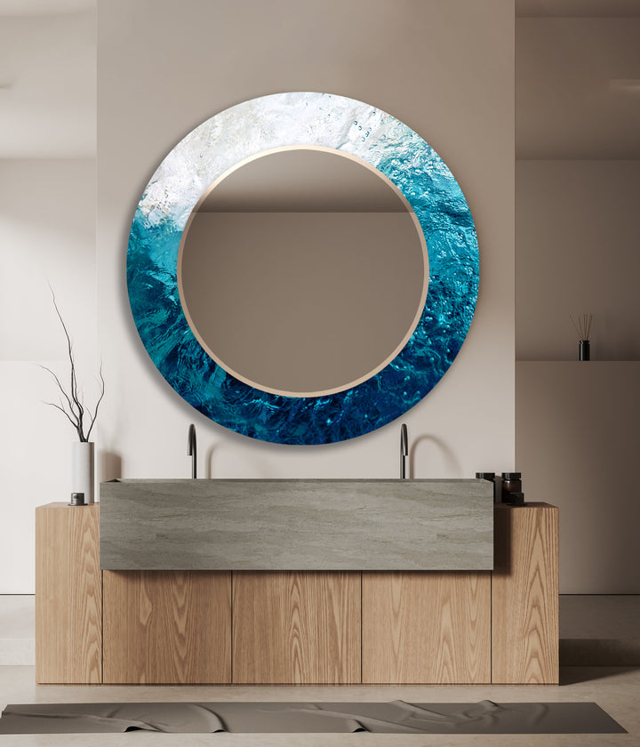 Abstract White and Blue Wall Mirror mirrors in black
