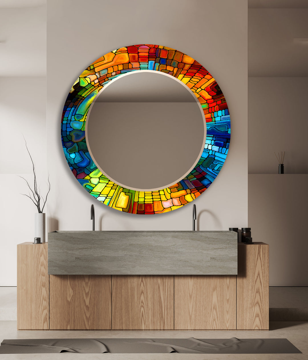 Colorful Mosaic Stones Wall Mirror Decorative Mirror
