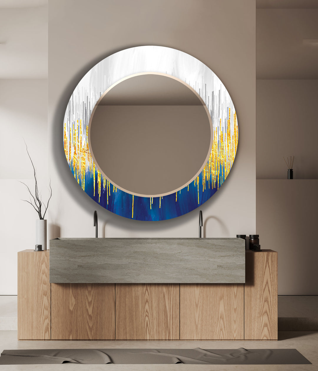 Marble White & Blue Golden Wall Mirror Living Room Wall Mirror
