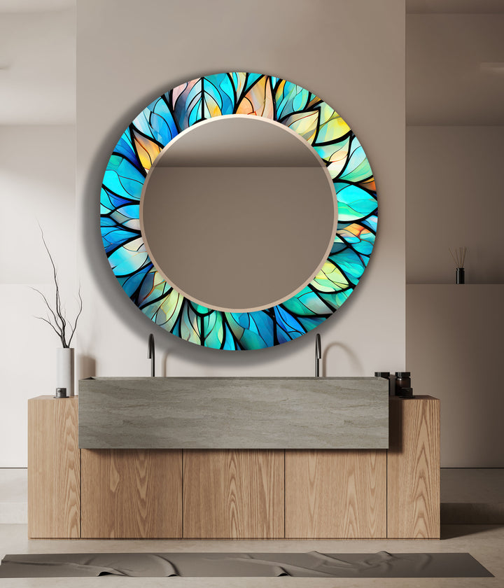 Turquoise & Blue Flower Wall Mirror mirrors in black
