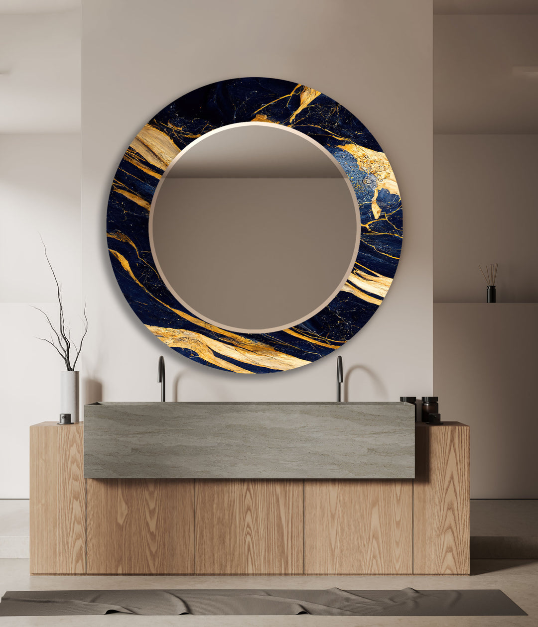 Golden Abstract Dark Blue Wall Mirror backlit mirror
