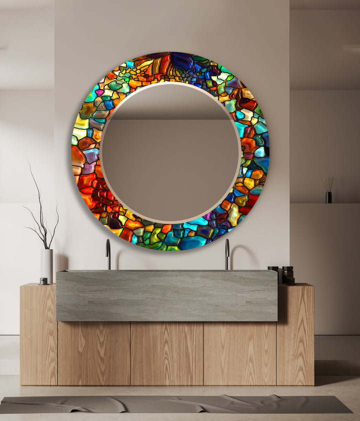 Stained Colored Stones Round Wall Mirror big wall mirror
