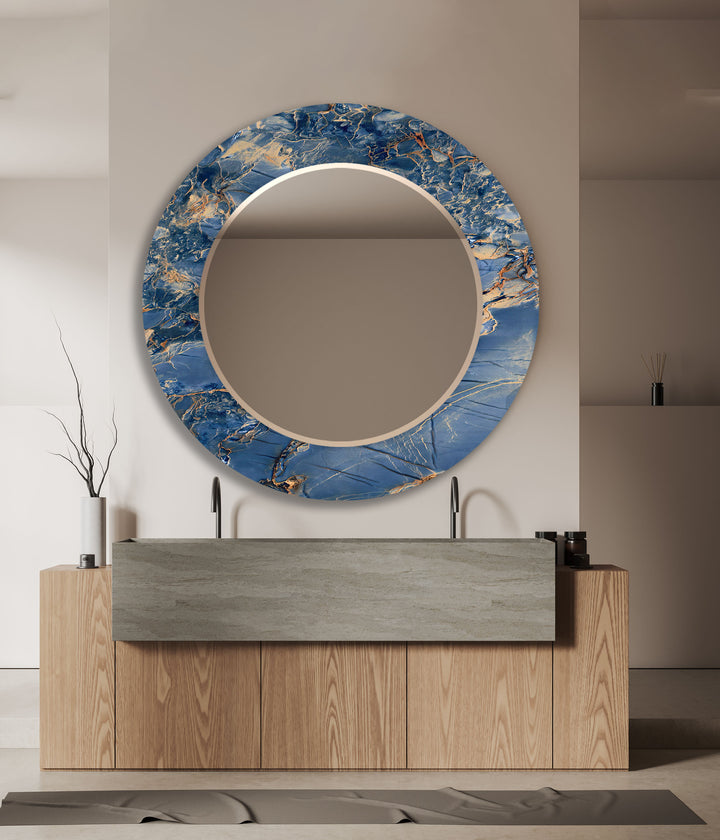 Abstract Navy Blue and Beige Wall Mirror Blue Mirror
