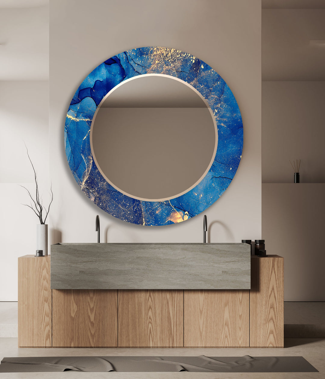 Blue Gold Details Marble Wall Mirror Bathroom Mirrors
