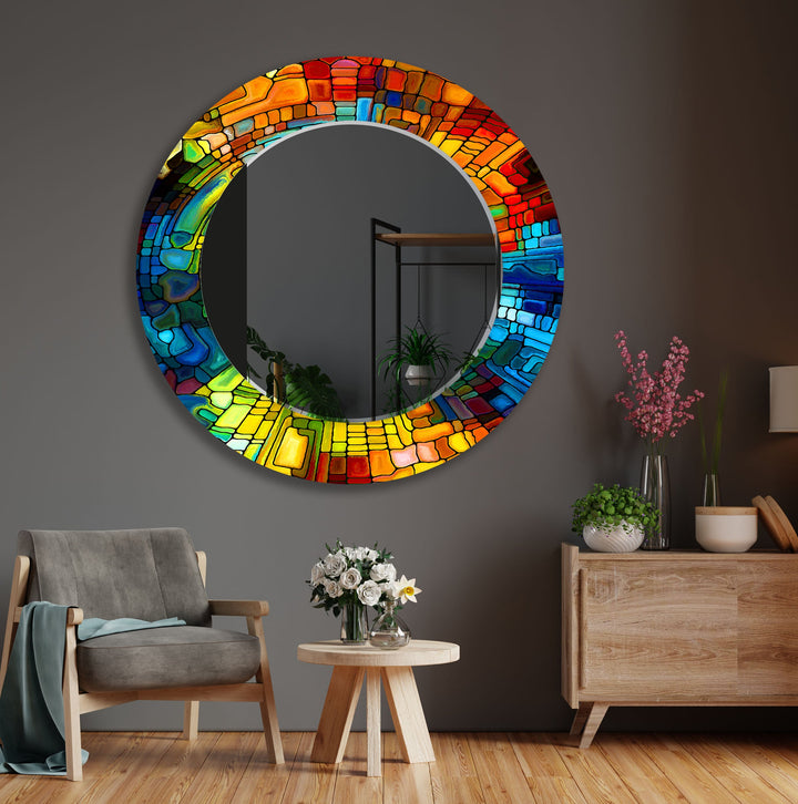 Colorful Mosaic Stones Wall Mirror Bathroom Mirror
