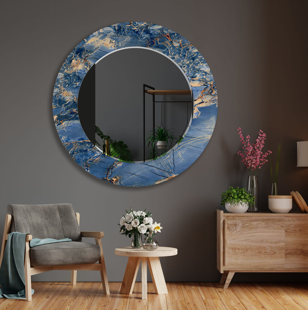 Abstract Navy Blue and Beige Wall Mirror Bathroom Wall Mirror
