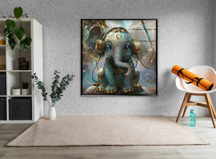 Baby Elephant Glass Wall Art photo print on glass, prints on glass wall art