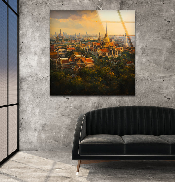 Orange Sky Bangkok Landscape Glass Wall Art large glass photo prints, glass wall photos