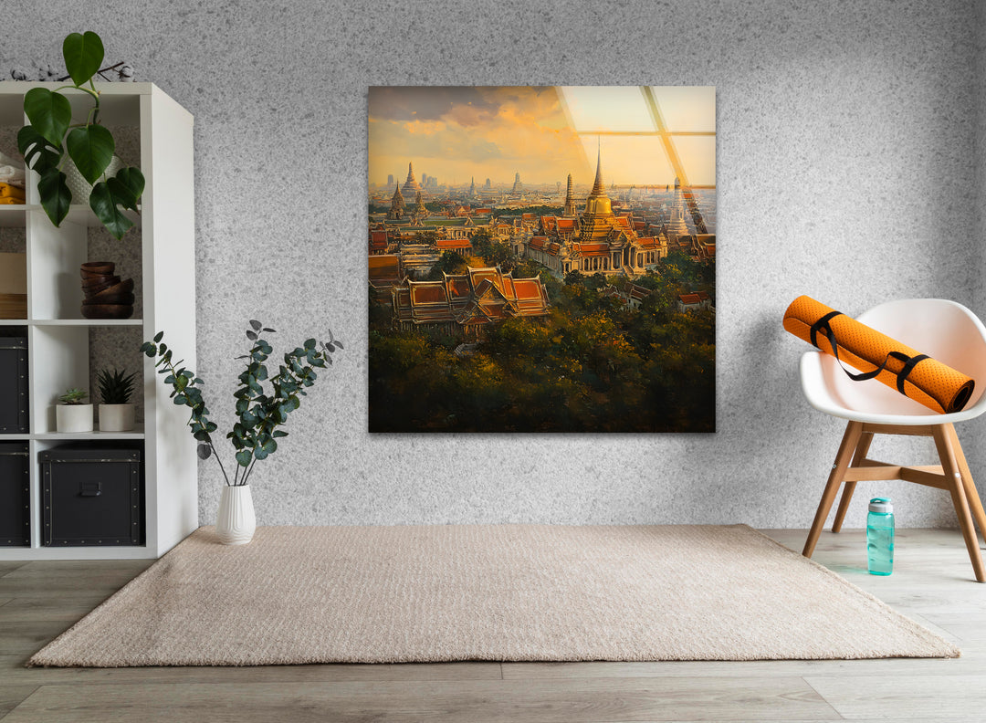 Orange Sky Bangkok Landscape Glass Wall Art photo print on glass, prints on glass wall art