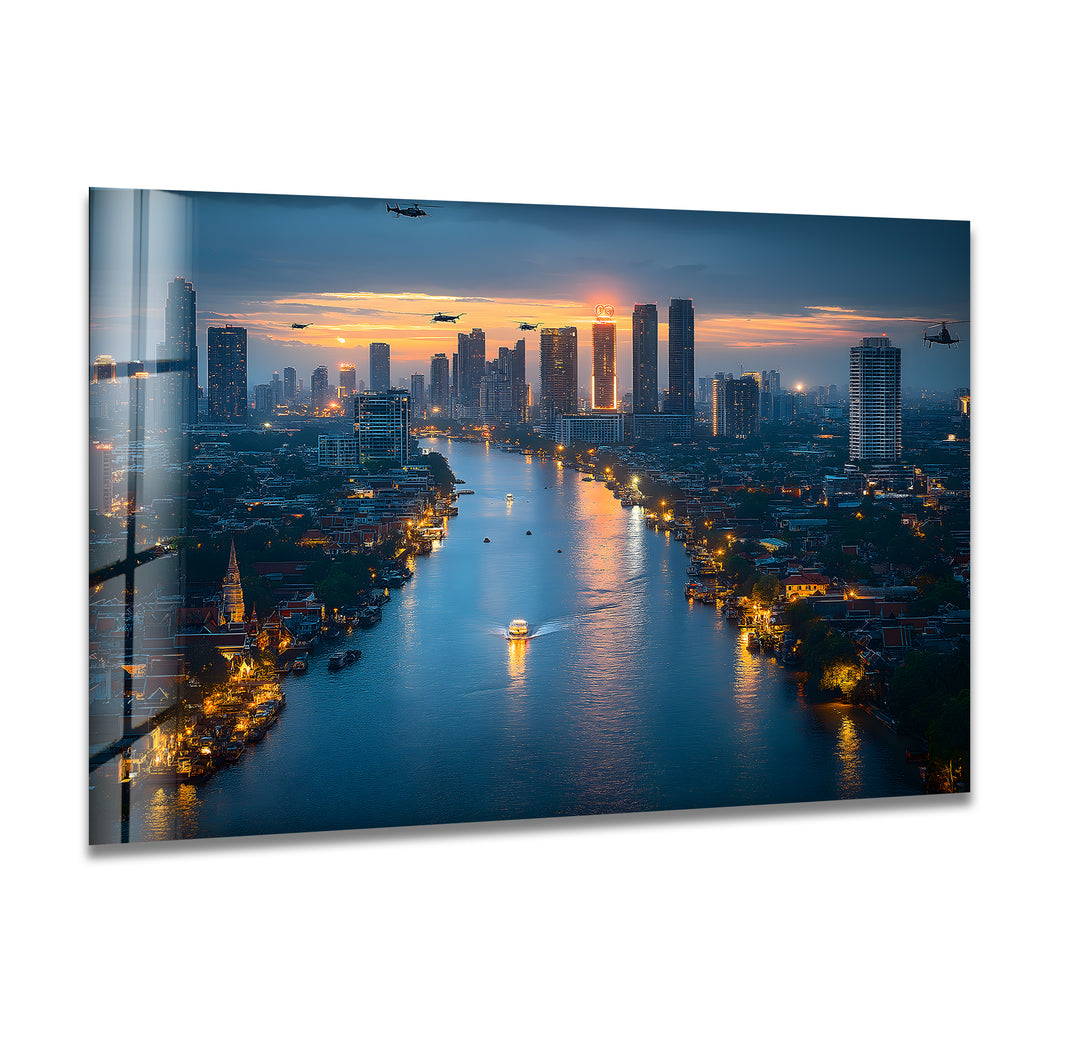 Bangkok View Glass Wall Art print picture on glass, Tempered Glass Wall Art