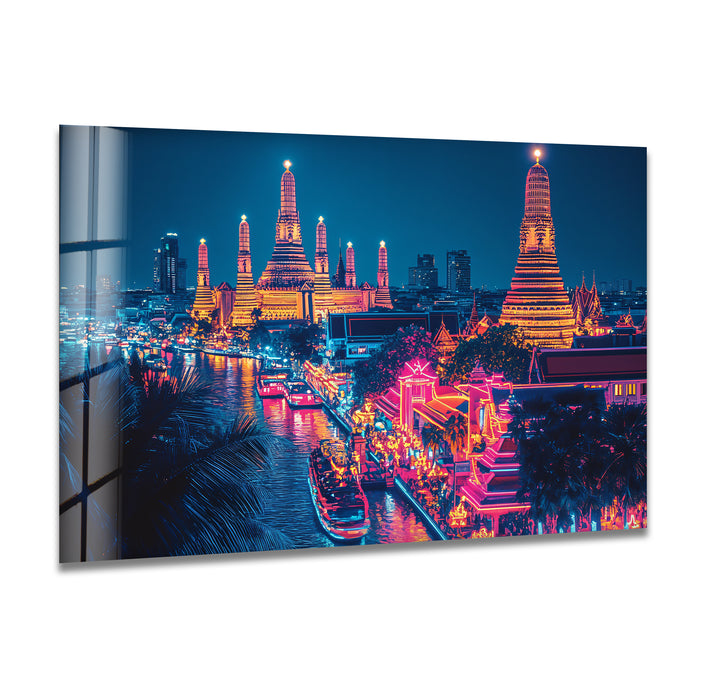 Neon City Bangkok Landscape Glass Wall Art Glass Printing Wall Art, Print photos on glass