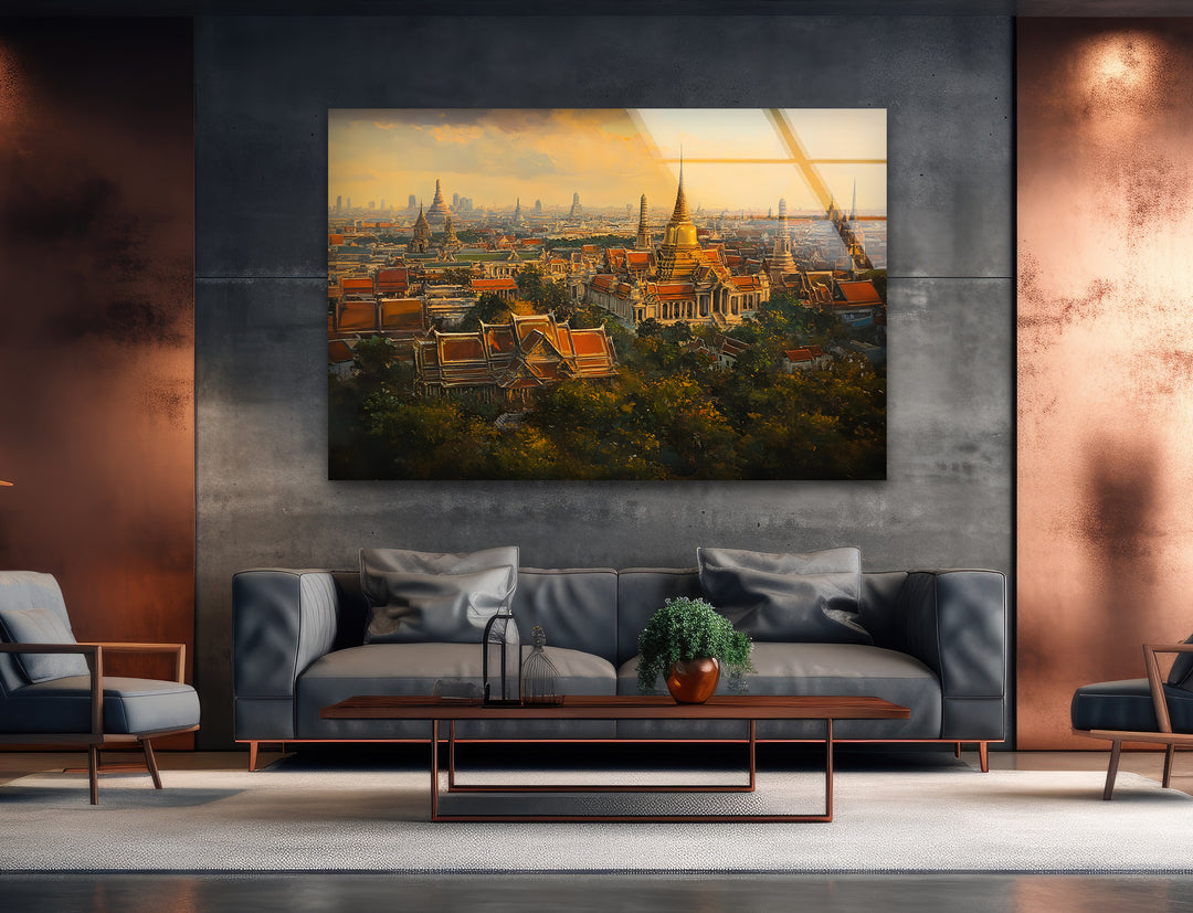 Orange Sky Bangkok Landscape Glass Wall Art glass image printing, glass prints from photos