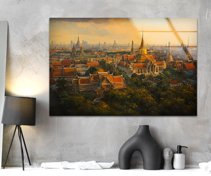 Orange Sky Bangkok Landscape Glass Wall Art glass photo prints, glass picture prints