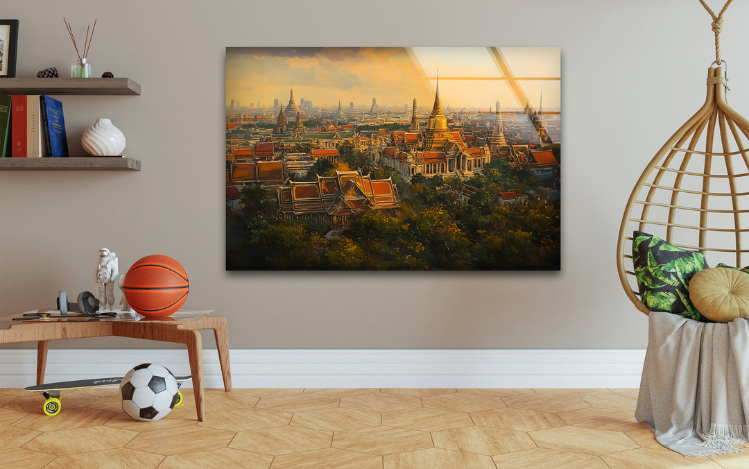 Orange Sky Bangkok Landscape Glass Wall Art print on glass, glass printed photos
