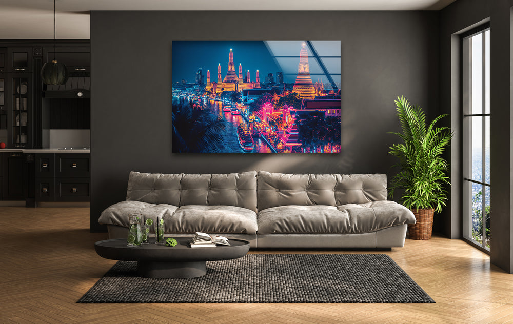 Neon City Bangkok Landscape Glass Wall Art art glass wall art, glass wall art pictures